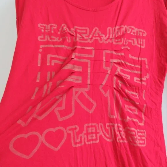 VINTAGE Y2K HARAJUKU LOVERS Red Stretch Logo Ruched Tunic Dress  - Size L - Picture 4 of 14